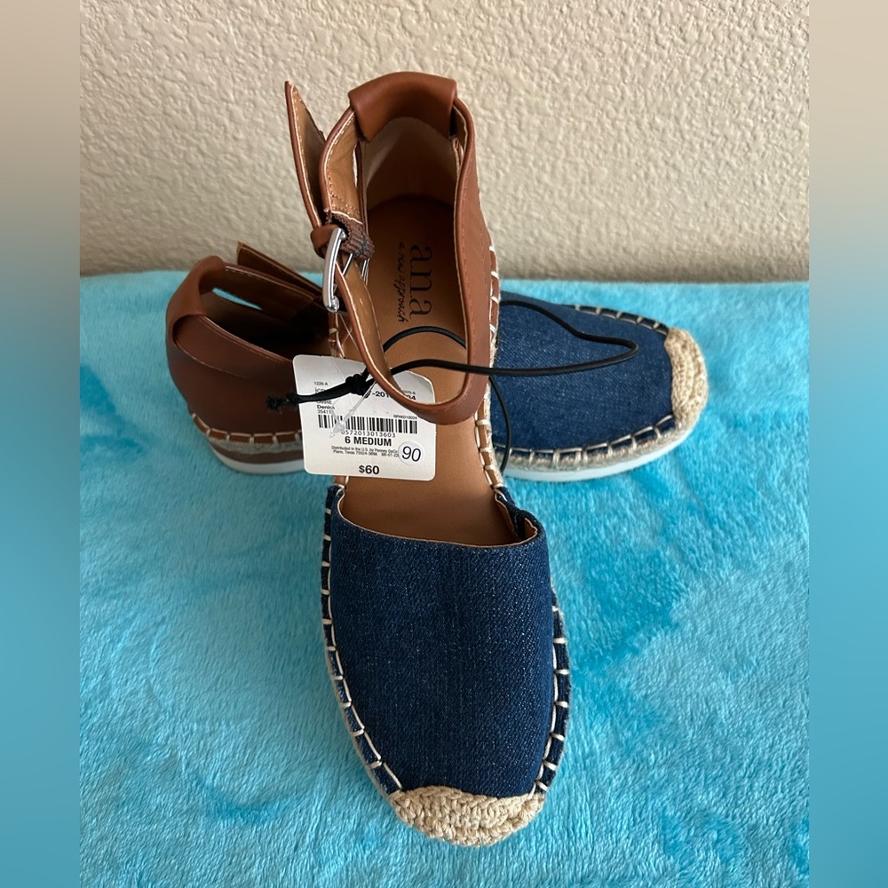 a.n.a Blue and Brown Espadrilles Size 6